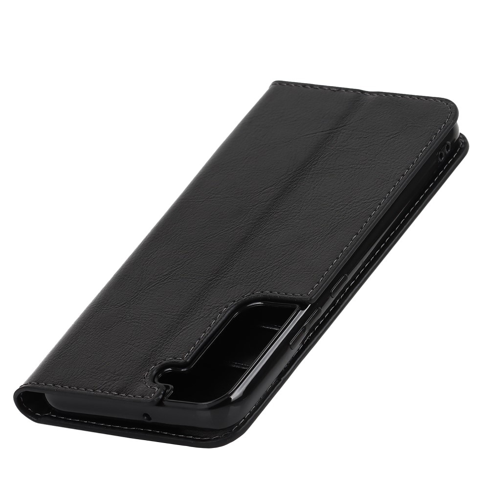 Coque portefeuille en cuir Veritable Samsung Galaxy S22 Plus, noir