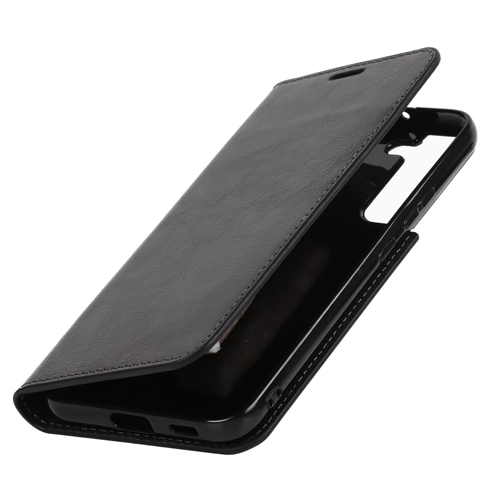 Coque portefeuille en cuir Veritable Samsung Galaxy S22 Plus, noir