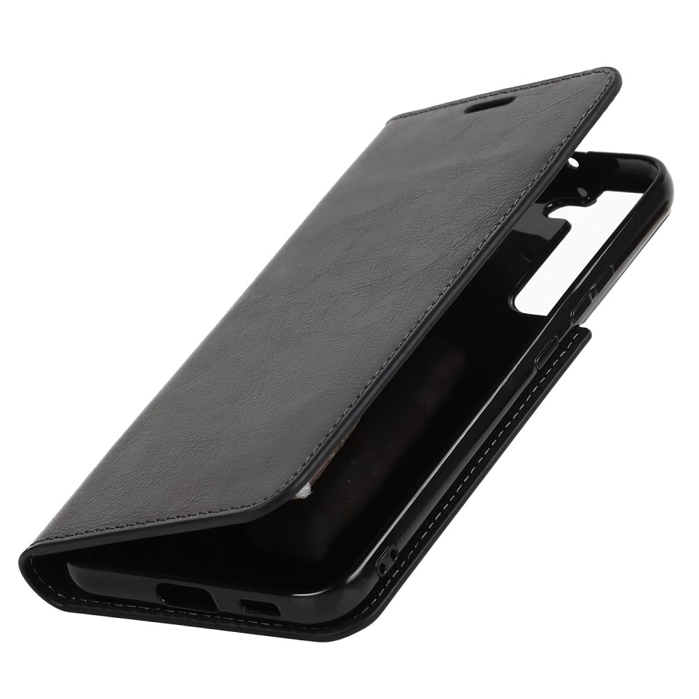 Coque portefeuille en cuir Veritable Samsung Galaxy S22 Plus, Noir