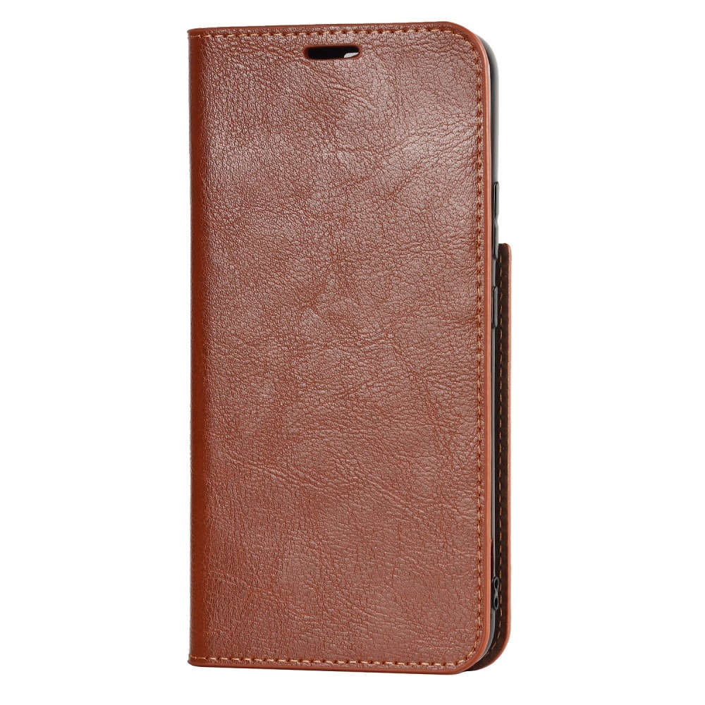 Coque portefeuille en cuir Veritable Samsung Galaxy S22 Plus, marron