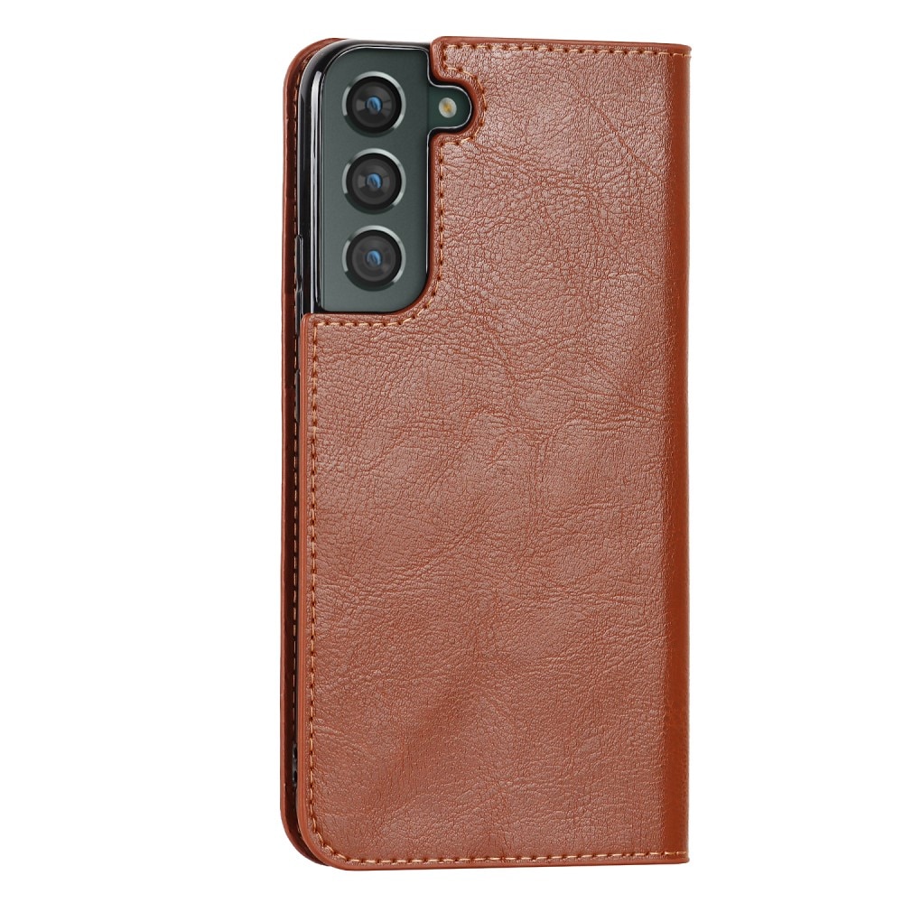 Coque portefeuille en cuir Veritable Samsung Galaxy S22 Plus, Marron