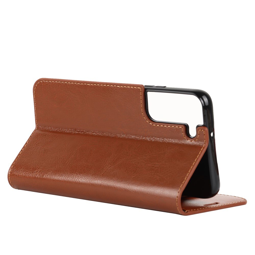 Coque portefeuille en cuir Veritable Samsung Galaxy S22 Plus, Marron