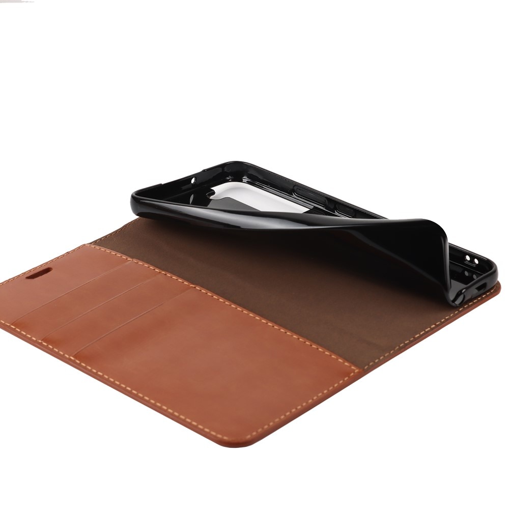 Coque portefeuille en cuir Veritable Samsung Galaxy S22 Plus, Marron