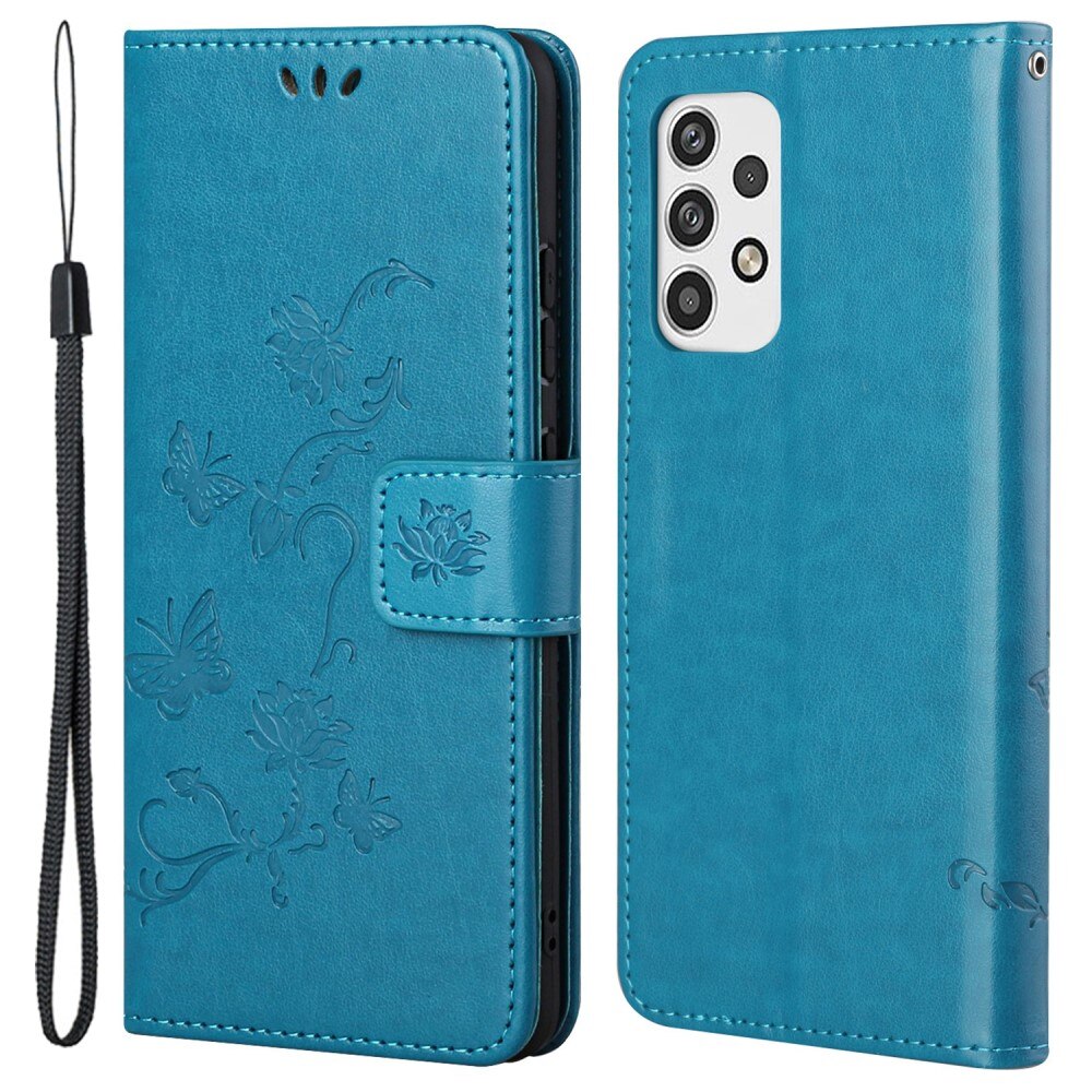 Étui en cuir à papillons pour Samsung Galaxy A23, Bleu