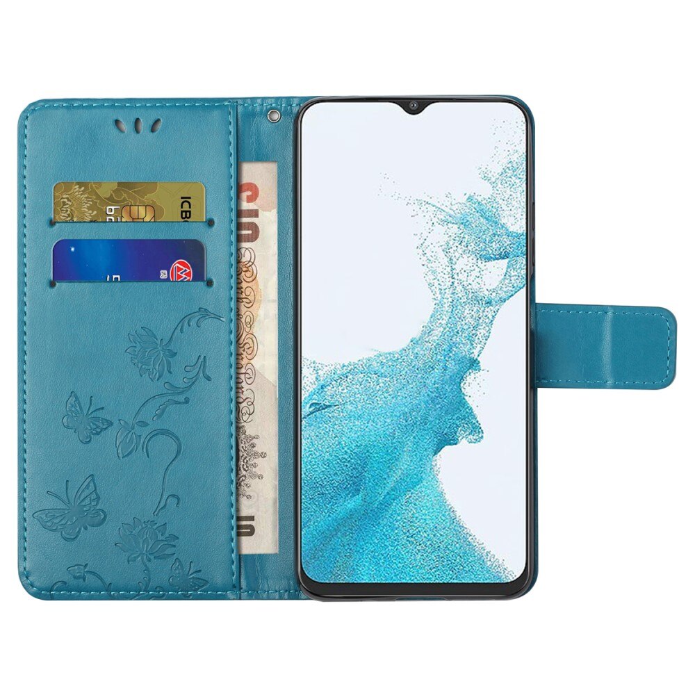 Étui en cuir à papillons pour Samsung Galaxy A23, bleu