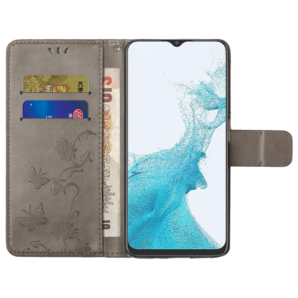 Étui en cuir à papillons pour Samsung Galaxy A23, Gris