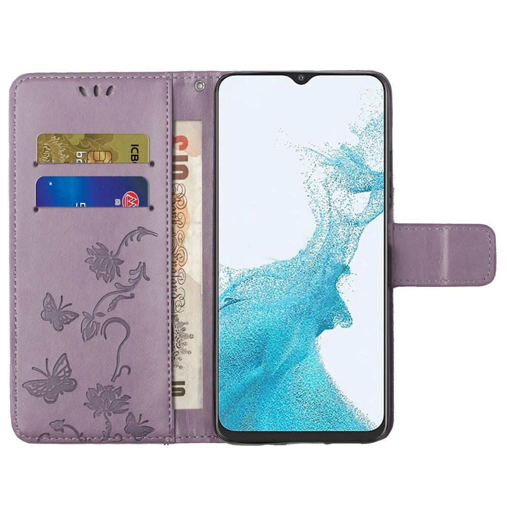 Étui en cuir à papillons pour Samsung Galaxy A23, violet