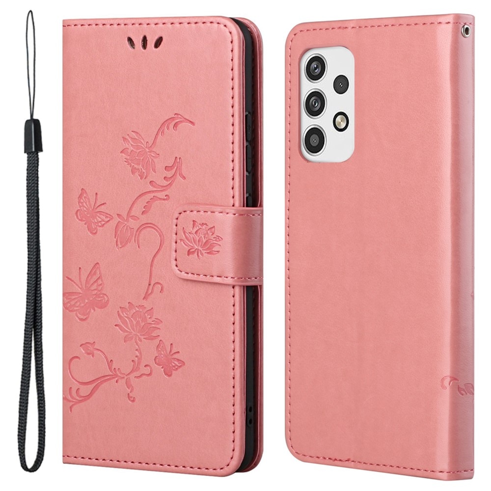 Étui en cuir à papillons pour Samsung Galaxy A23, Rose