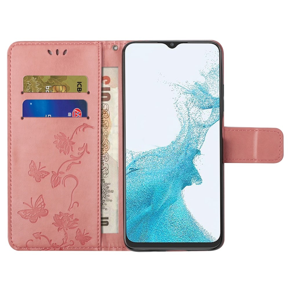 Étui en cuir à papillons pour Samsung Galaxy A23, rose