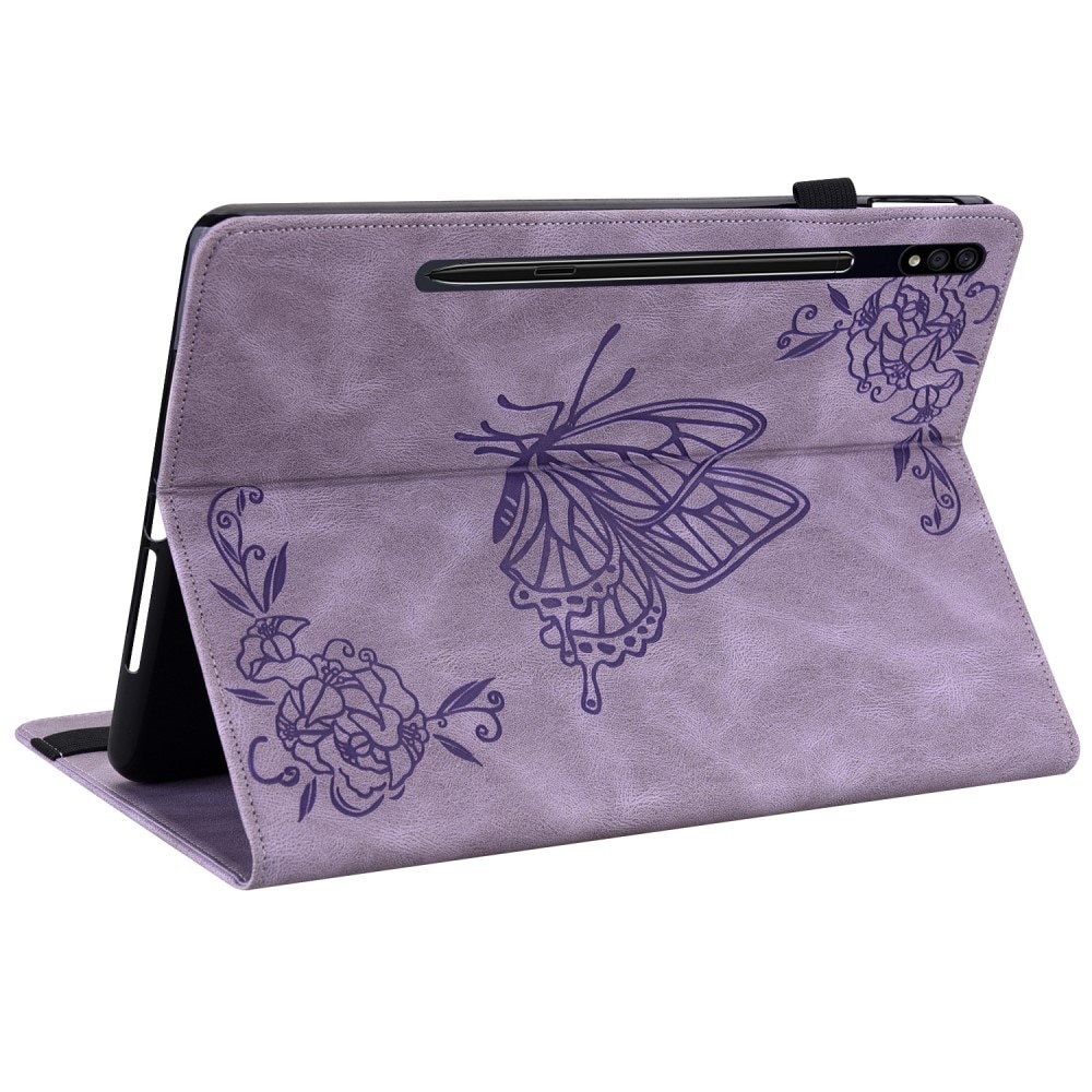 Étui en cuir avec papillons Samsung Galaxy Tab S8, violet