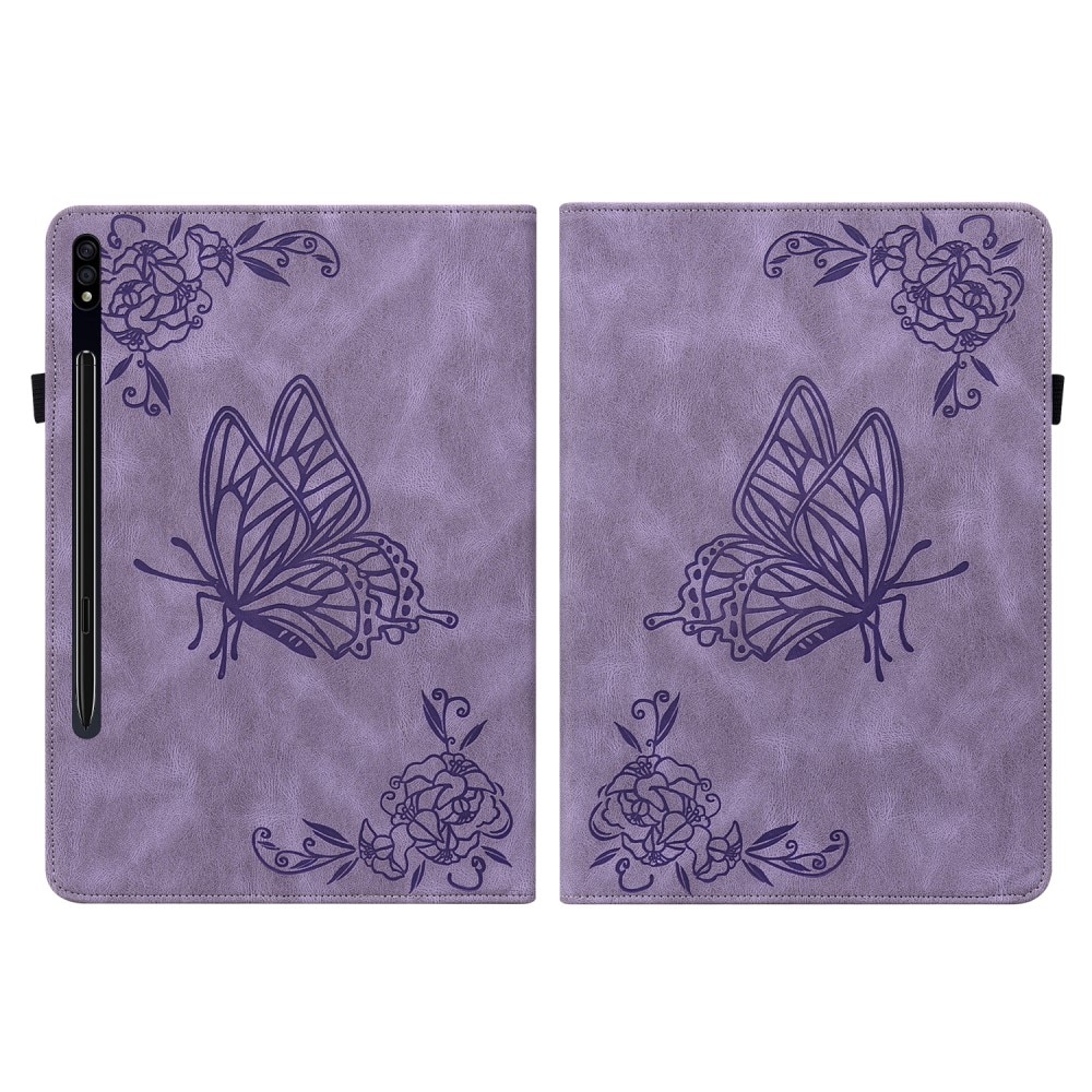 Étui en cuir avec papillons Samsung Galaxy Tab S8, violet