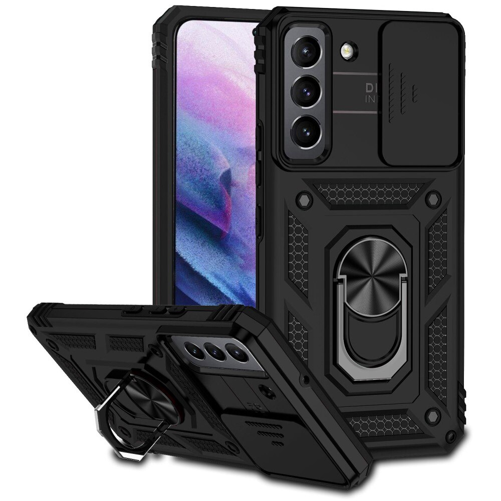 Coque Hybride Ring avec Protège Caméra Samsung Galaxy S22, Noir