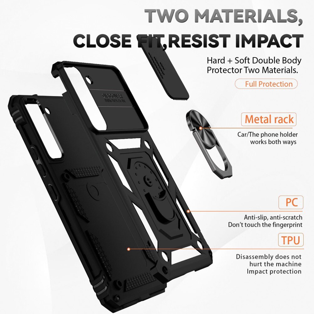 Coque Hybride Ring avec Protège Caméra Samsung Galaxy S22, Noir