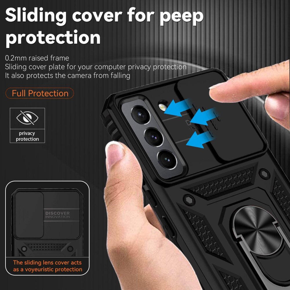 Coque Hybride Ring avec Protège Caméra Samsung Galaxy S22, Noir