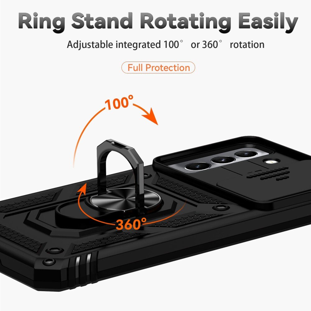 Coque Hybride Ring avec Protège Caméra Samsung Galaxy S22, Noir