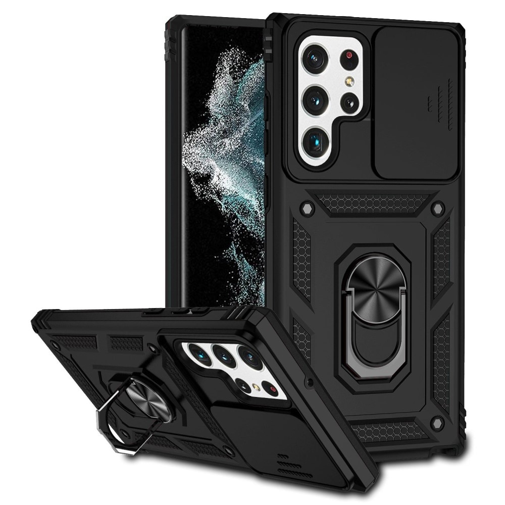 Coque Hybride Ring avec Protège Caméra Samsung Galaxy S22 Ultra, Noir