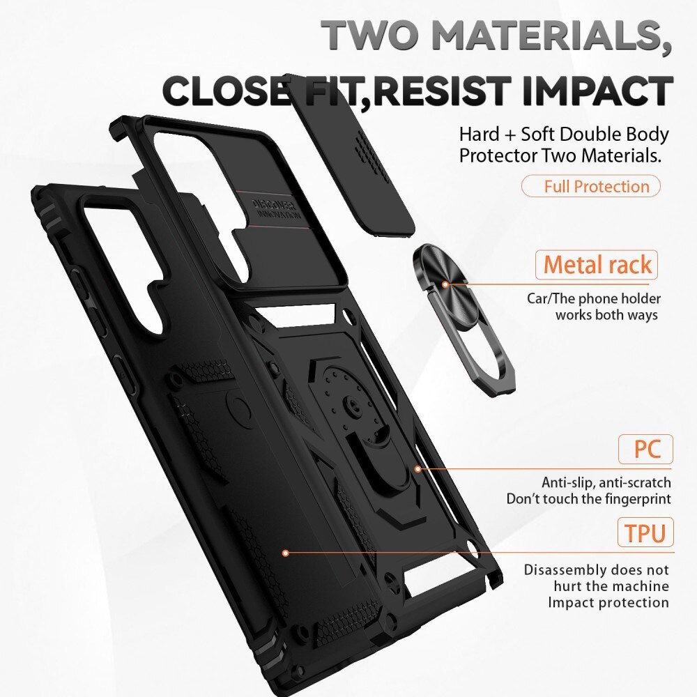 Coque Hybride Ring avec Protège Caméra Samsung Galaxy S22 Ultra, Noir