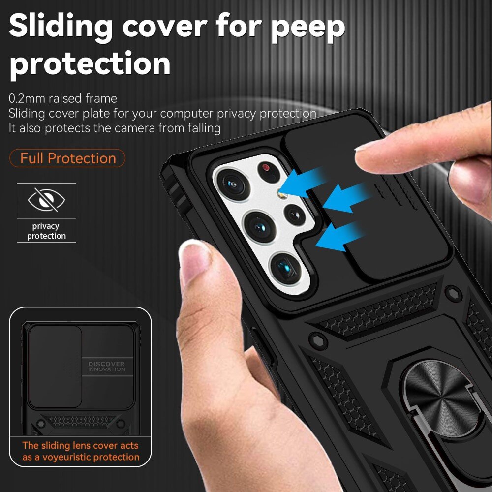 Coque Hybride Ring avec Protège Caméra Samsung Galaxy S22 Ultra Noir