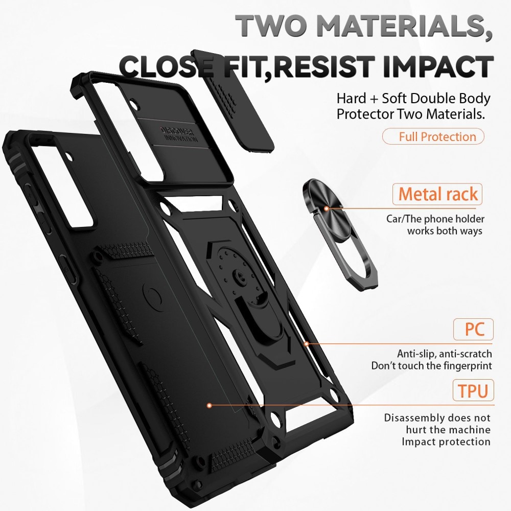 Coque Hybride Ring avec Protège Caméra Samsung Galaxy S21 FE, Noir