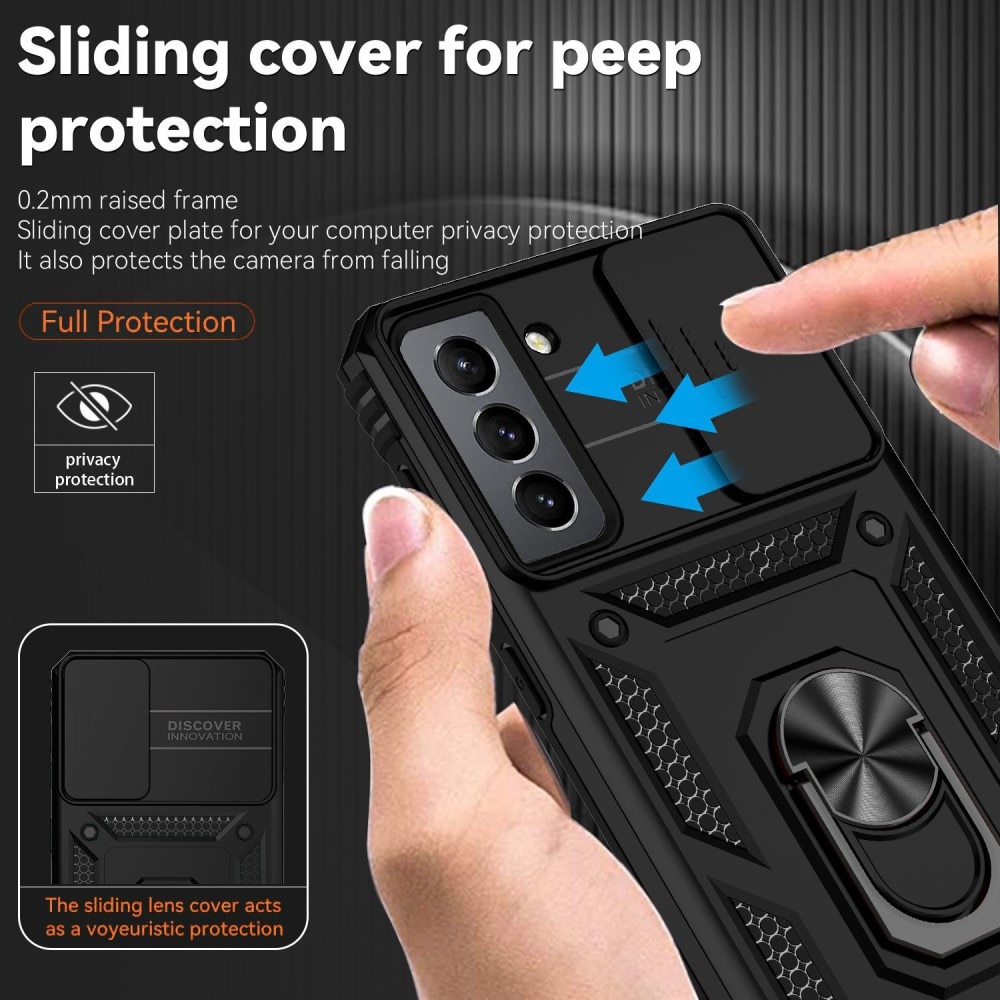 Coque Hybride Ring avec Protège Caméra Samsung Galaxy S21 FE, Noir