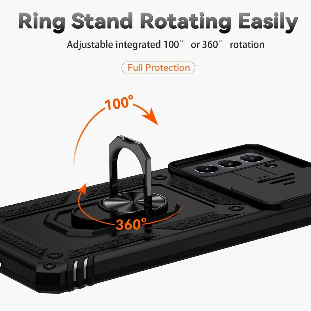 Coque Hybride Ring avec Protège Caméra Samsung Galaxy S21 FE, Noir