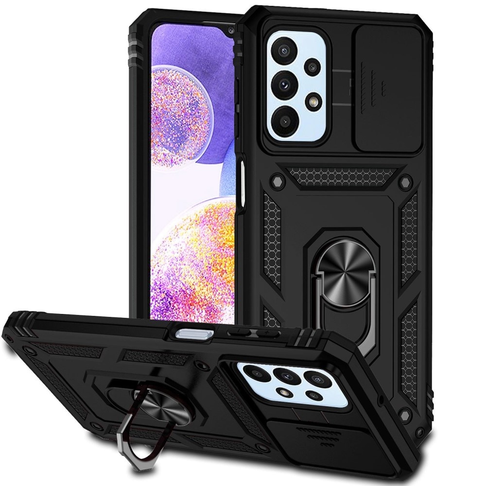 Coque Hybride Ring avec Protège Caméra Samsung Galaxy A23, Noir