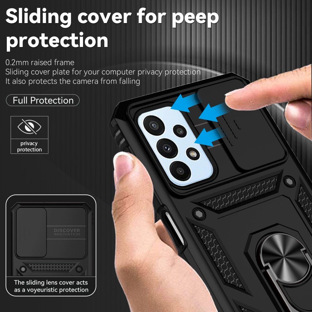 Coque Hybride Ring avec Protège Caméra Samsung Galaxy A23, Noir