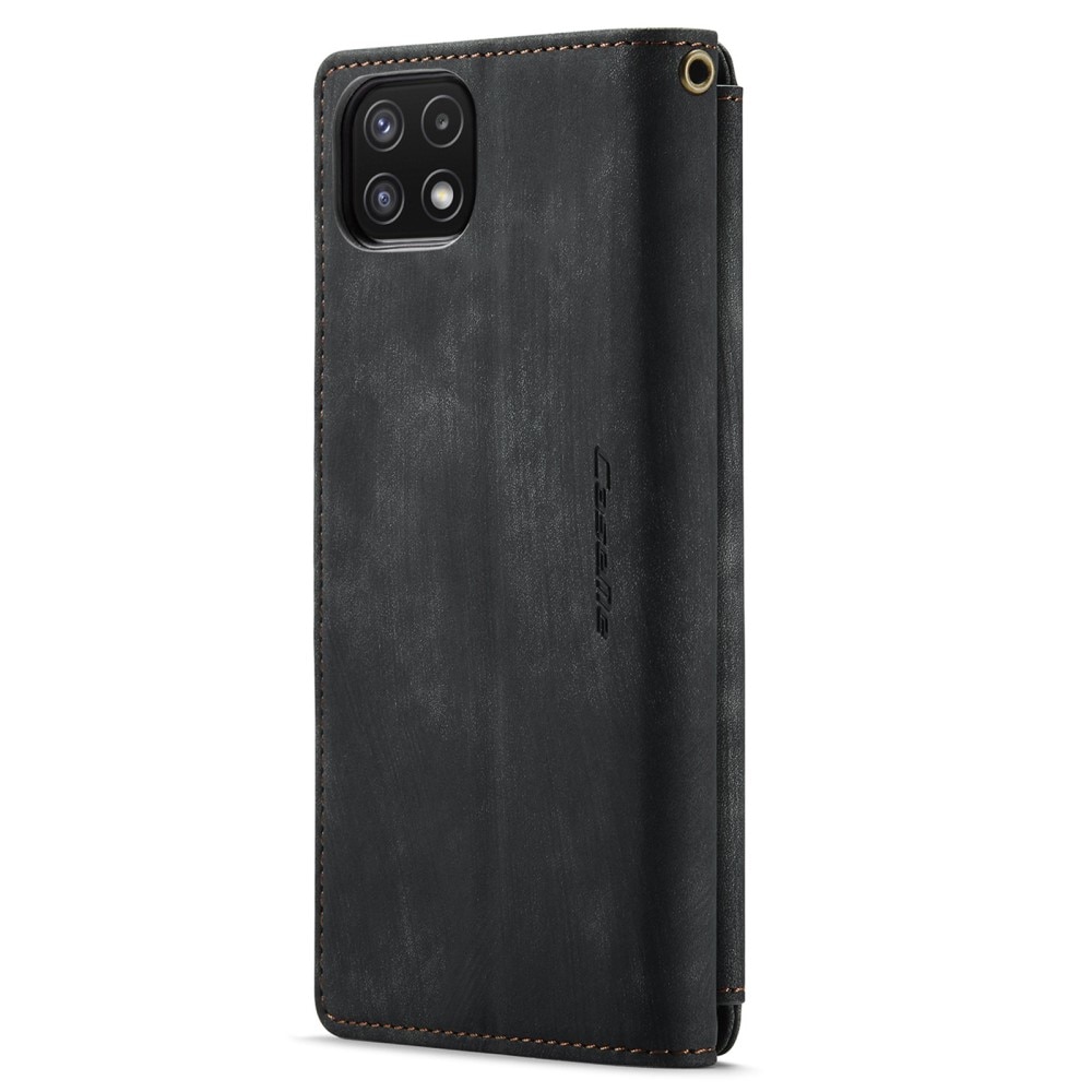 Étui portefeuille à glissière Samsung Galaxy A22 5G, Noir
