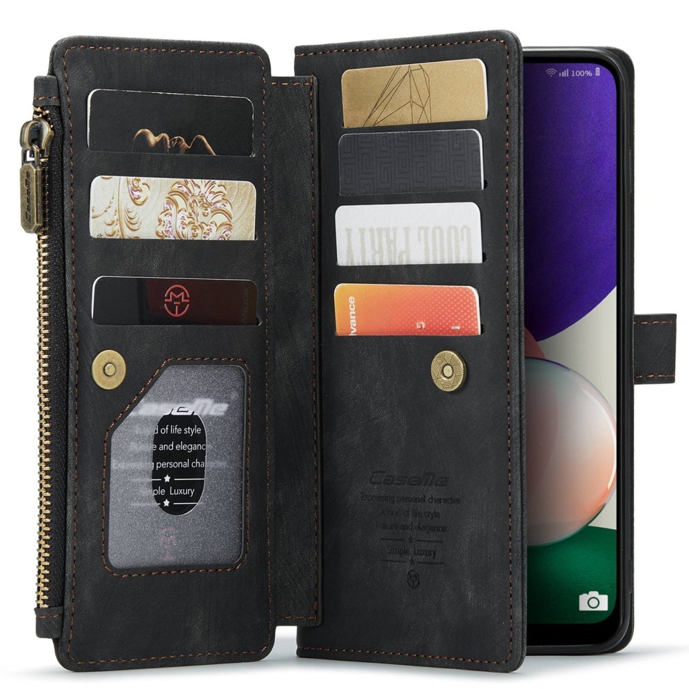 Étui portefeuille à glissière Samsung Galaxy A22 5G, Noir