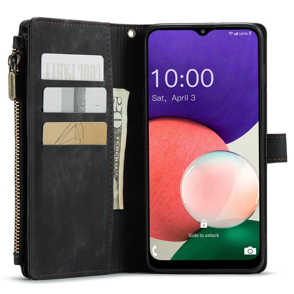 Étui portefeuille à glissière Samsung Galaxy A22 5G, Noir