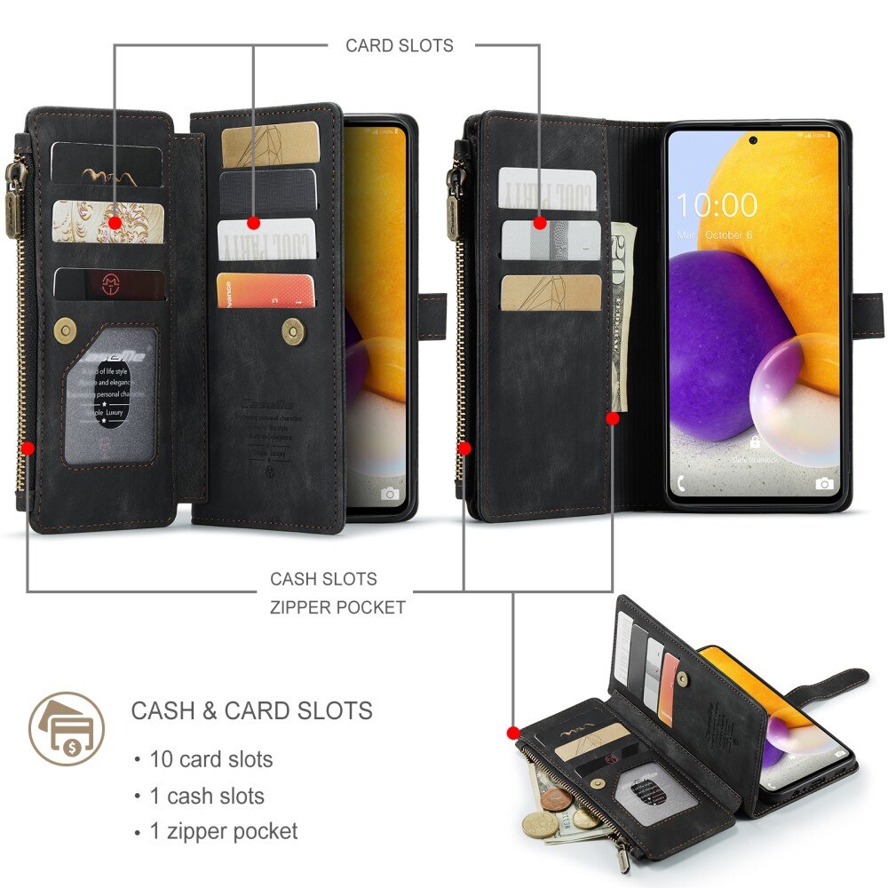Étui portefeuille à glissière Samsung Galaxy A13, Noir