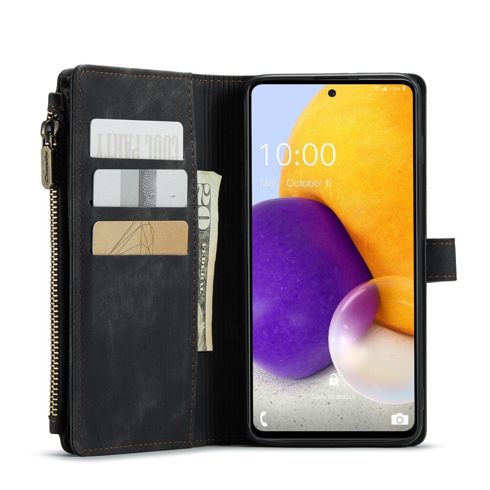 Étui portefeuille à glissière Samsung Galaxy A13, Noir