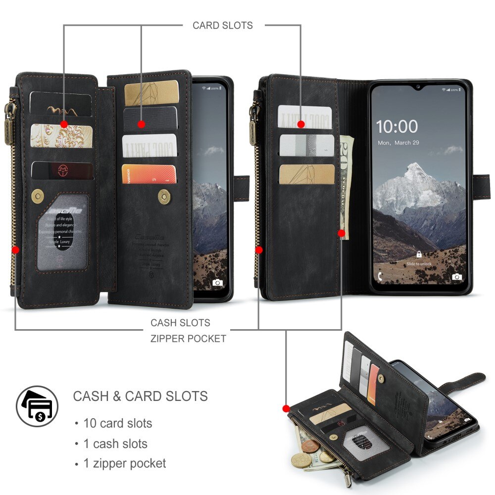 Étui portefeuille à glissière Samsung Galaxy A04s, Noir