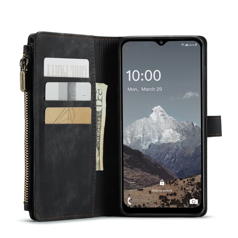 Étui portefeuille à glissière Samsung Galaxy A04s, Noir