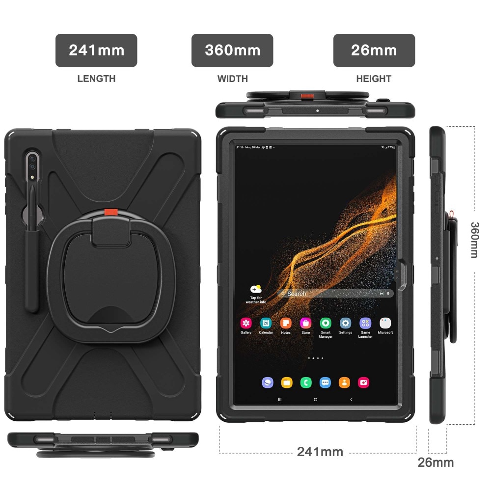 Coque hybride avec béquille et bandoulière Samsung Galaxy Tab S10 Ultra, noir