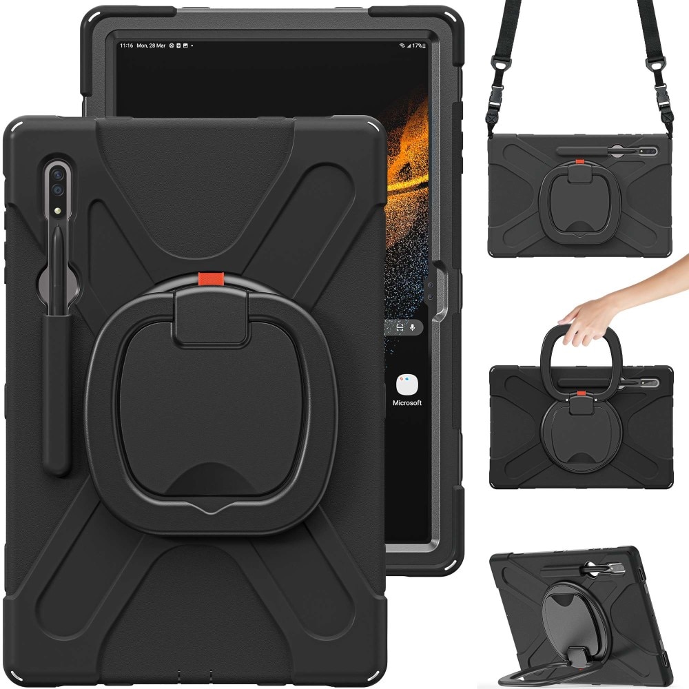 Coque hybride avec béquille et bandoulière Samsung Galaxy Tab S10 Ultra, noir
