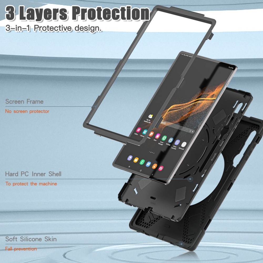 Coque hybride avec béquille et bandoulière Samsung Galaxy Tab S10 Ultra, noir