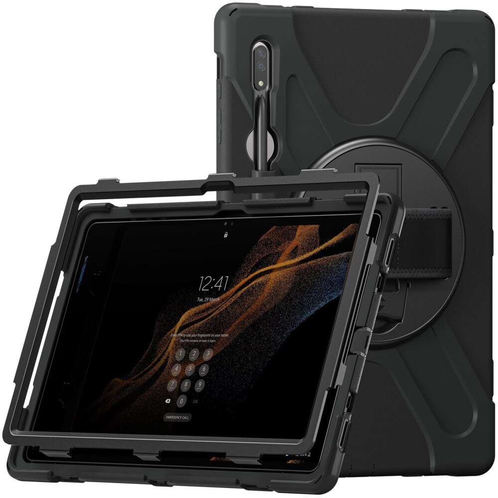 Coque hybride antichoc avec bandoulière Samsung Galaxy Tab S8 Ultra Noir