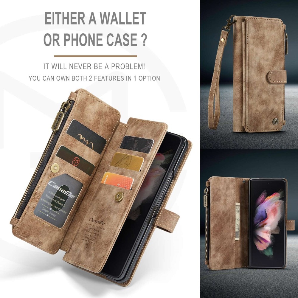 Étui portefeuille à glissière Samsung Galaxy Z Fold 3 Marron