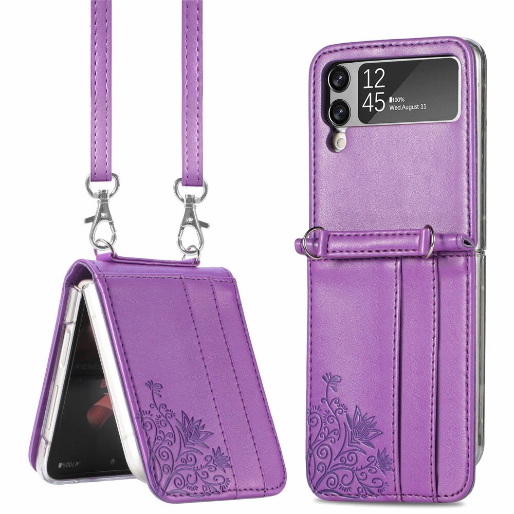 Étui en cuir à papillons pour Samsung Galaxy Z Flip 4, violet