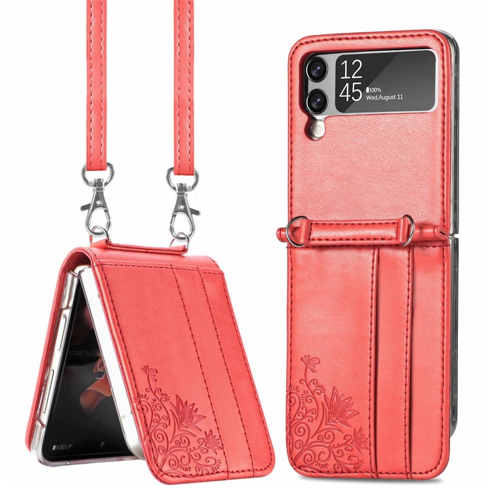 Étui en cuir à papillons pour Samsung Galaxy Z Flip 3, Rouge
