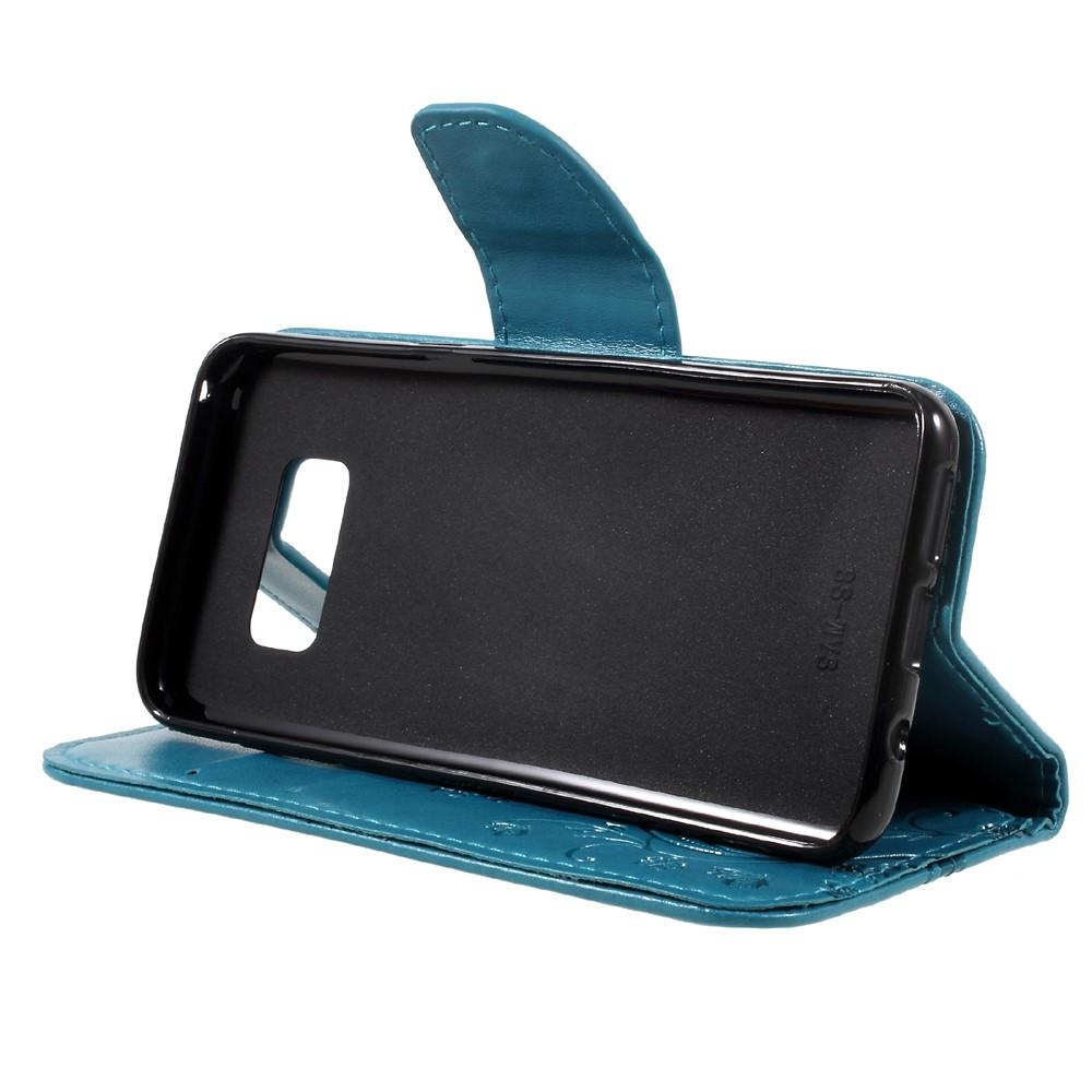 Étui en cuir à papillons pour Samsung Galaxy S8, Bleu