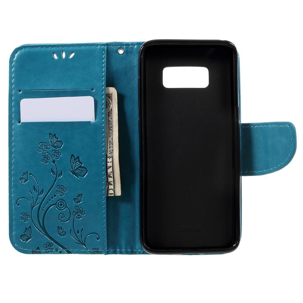 Étui en cuir à papillons pour Samsung Galaxy S8, Bleu