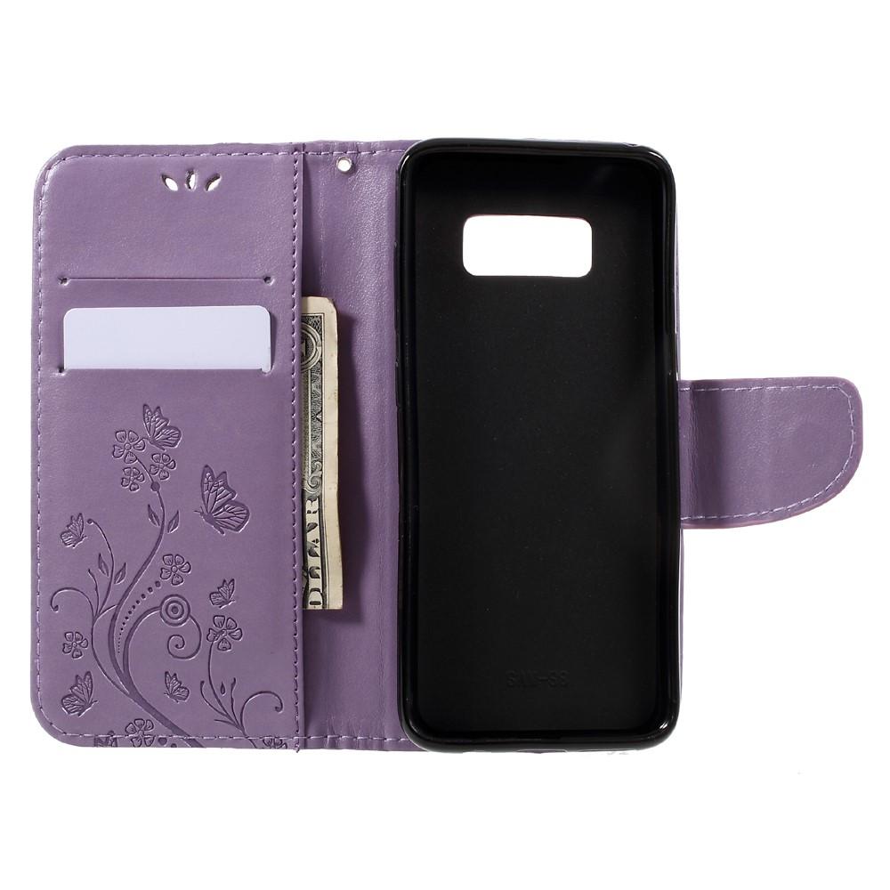 Étui en cuir à papillons pour Samsung Galaxy S8, Violet