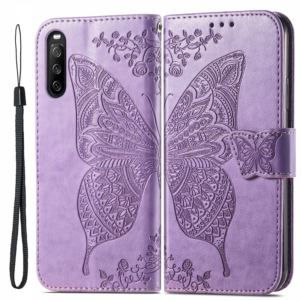 Étui en cuir à papillons pour Sony Xperia 10 III, violet