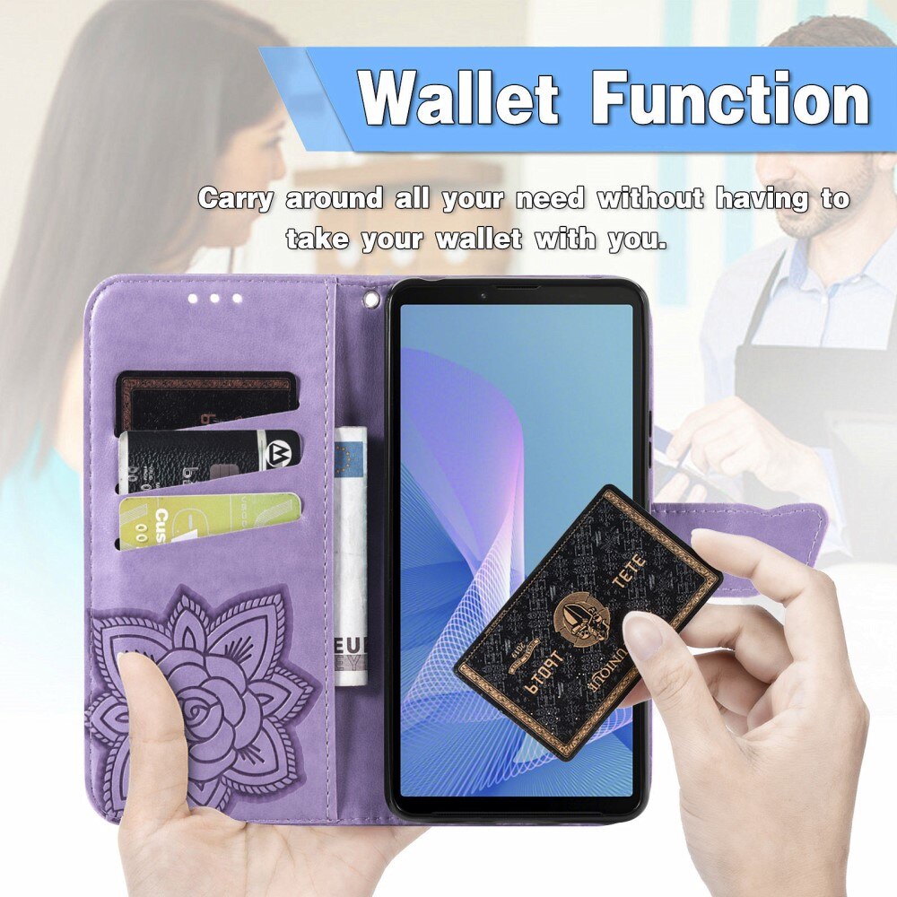 Étui en cuir à papillons pour Sony Xperia 10 III, Violet