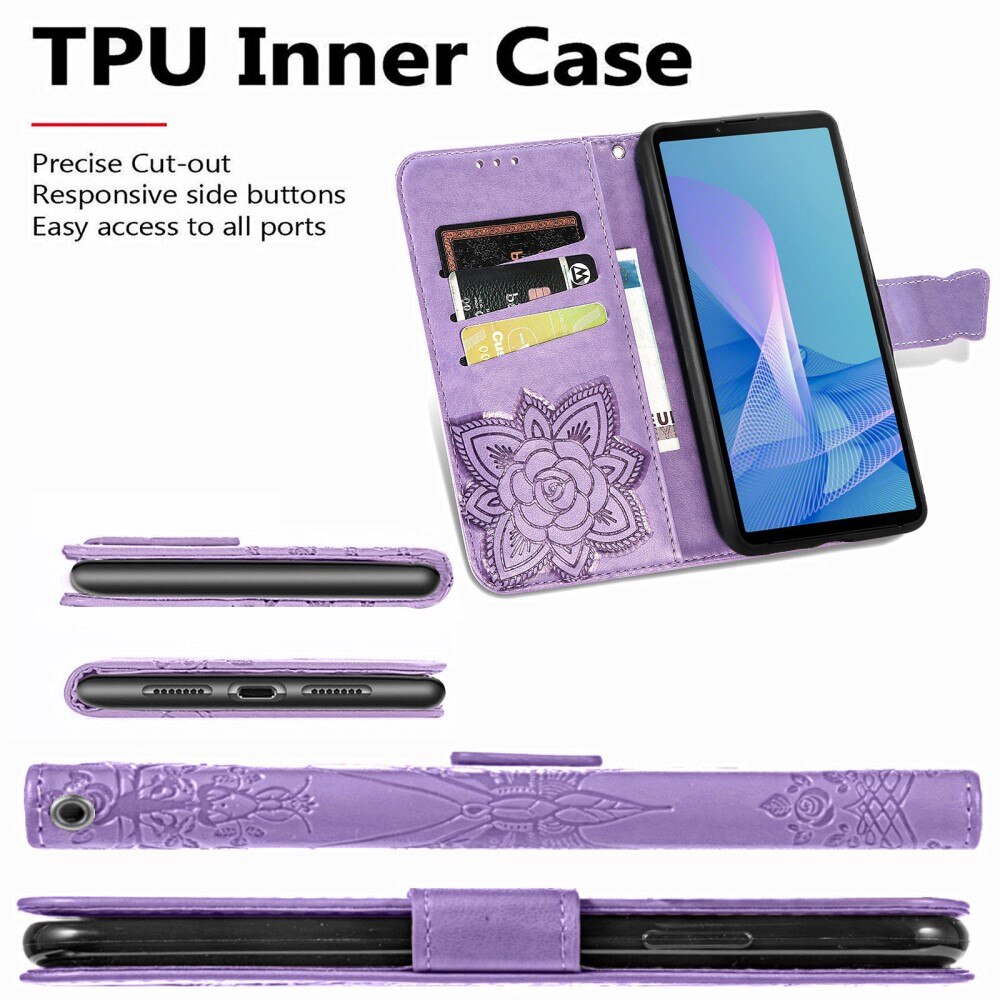 Étui en cuir à papillons pour Sony Xperia 10 III, Violet