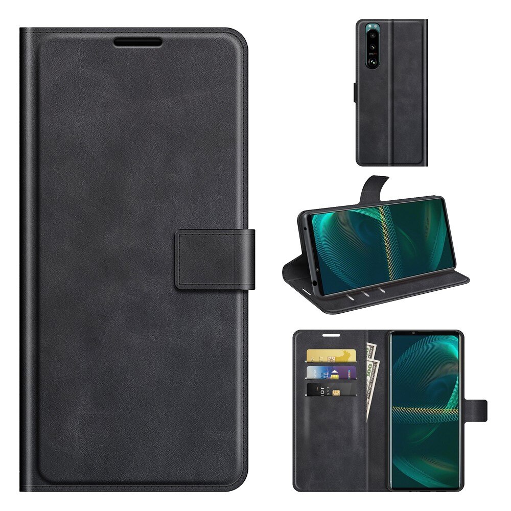 Étui portefeuille Leather Wallet Sony Xperia 5 III Black