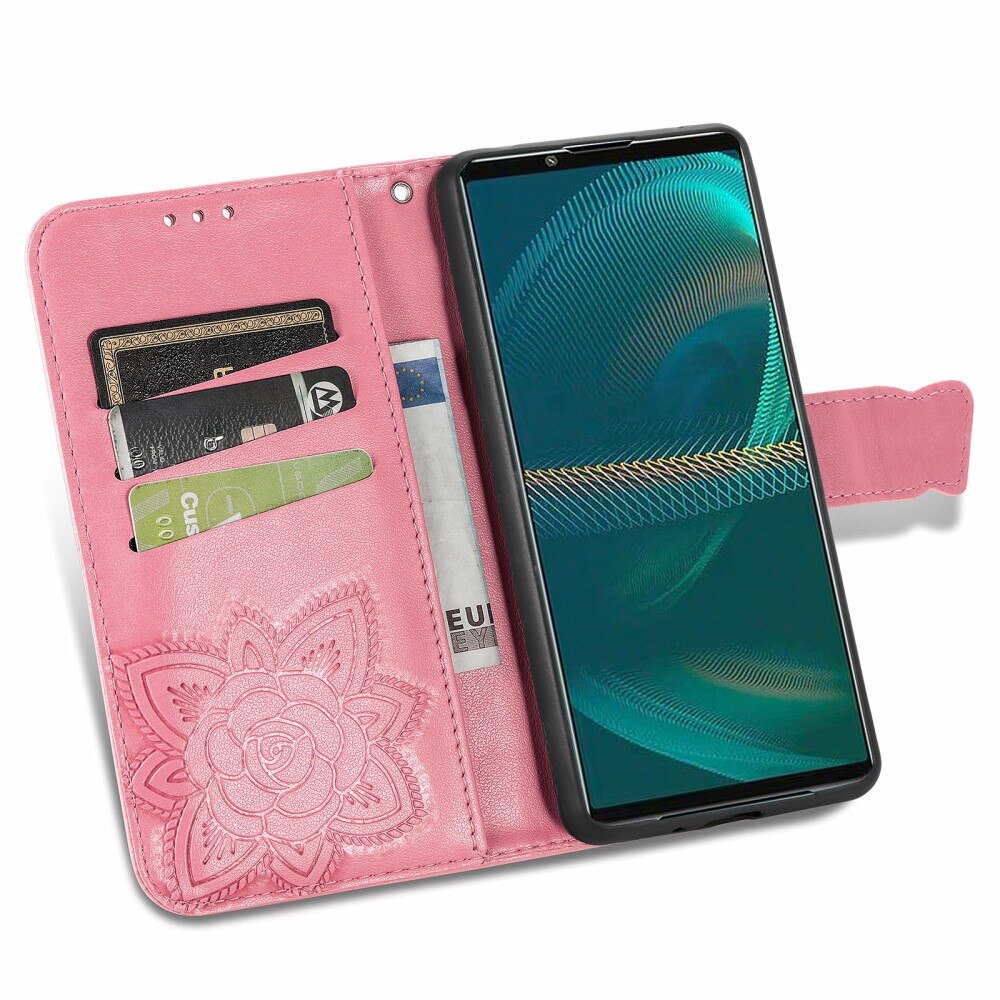 Étui en cuir à papillons pour Sony Xperia 5 III, Rose