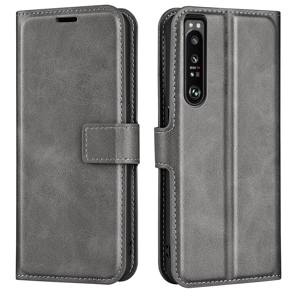 Étui portefeuille Leather Wallet Sony Xperia 1 IV Grey